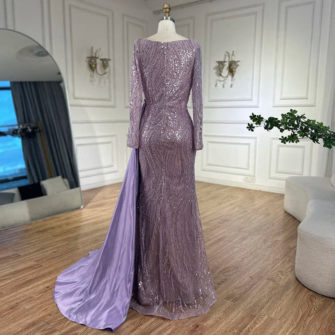 2025 Luxury Dubai Lilac  Mermaid Dress with Satin Overskirt Beaded Evening Gown for Women Wedding Party LA72534