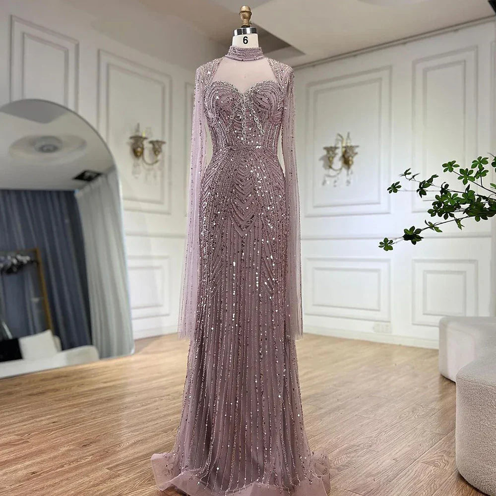 Vestidos de noche de lujo estilo sirena con escote corazón y cuentas, color nude, para mujer, estilo Dubai, 2025, LA72560 