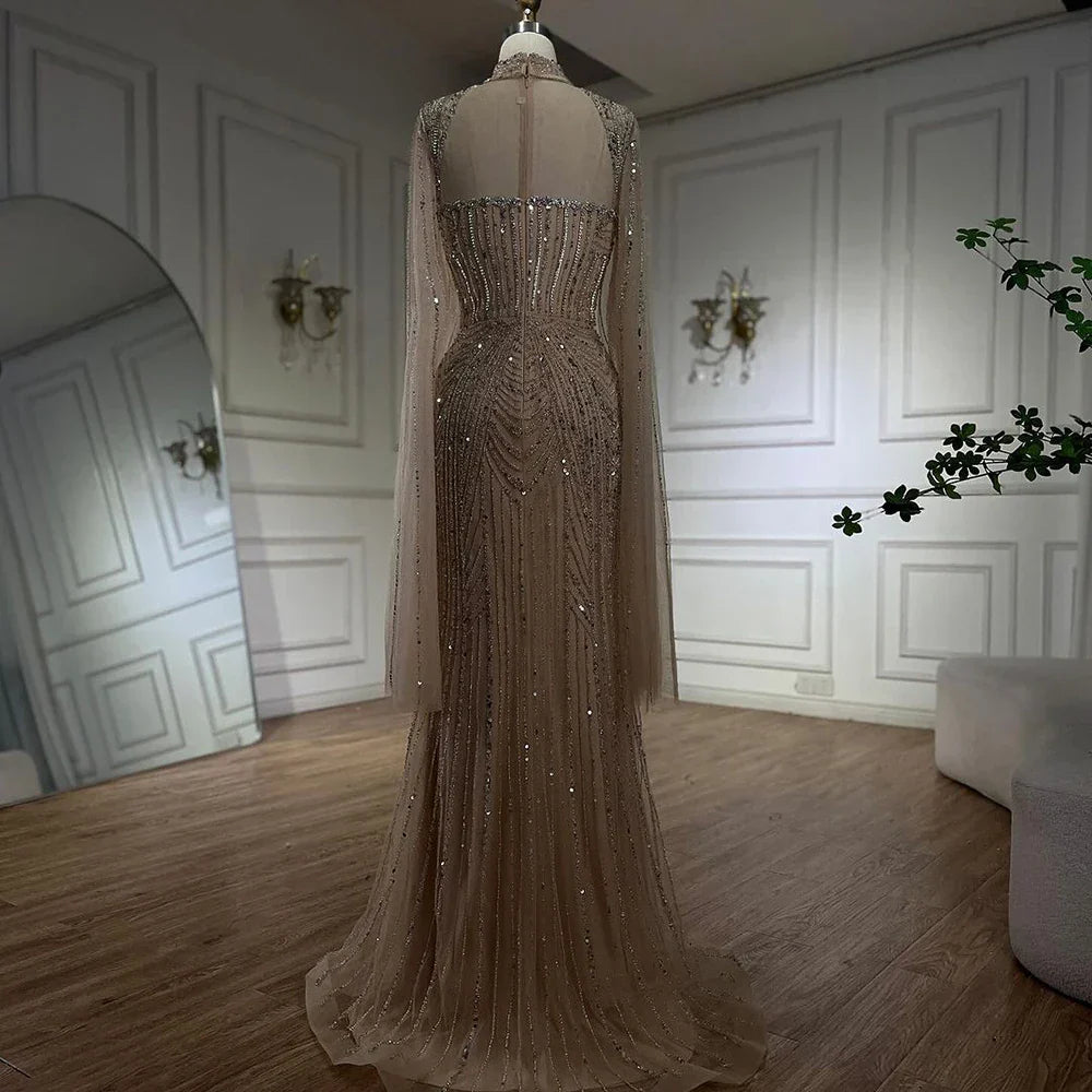 Vestidos de noche de lujo estilo sirena con escote corazón y cuentas, color nude, para mujer, estilo Dubai, 2025, LA72560 
