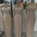 Vestidos de noche de lujo estilo sirena con escote corazón y cuentas, color nude, para mujer, estilo Dubai, 2025, LA72560 