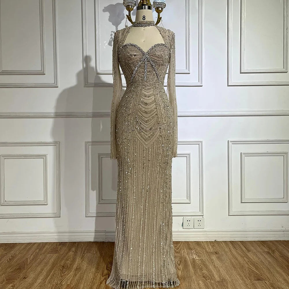 Vestido de noche de sirena con escote corazón, corte sirena, con cuentas y abertura en la espalda, estilo lujoso de Dubái (LA72560A), modelo LA72560A. 