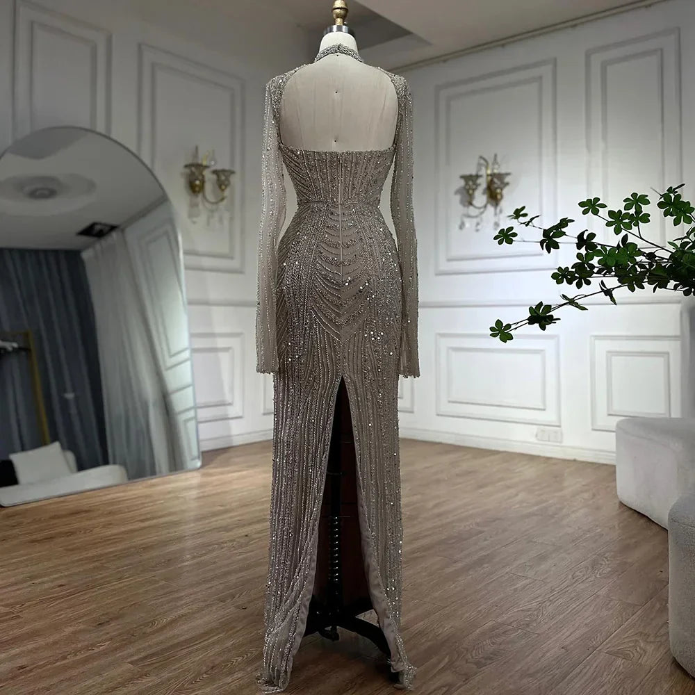 Vestido de noche de sirena con escote corazón, corte sirena, con cuentas y abertura en la espalda, estilo lujoso de Dubái (LA72560A), modelo LA72560A. 