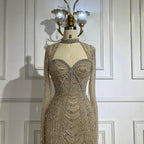 Vestido de noche de sirena con escote corazón, corte sirena, con cuentas y abertura en la espalda, estilo lujoso de Dubái (LA72560A), modelo LA72560A. 