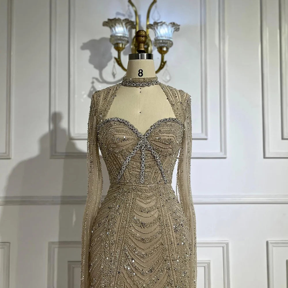 Vestido de noche de sirena con escote corazón, corte sirena, con cuentas y abertura en la espalda, estilo lujoso de Dubái (LA72560A), modelo LA72560A. 