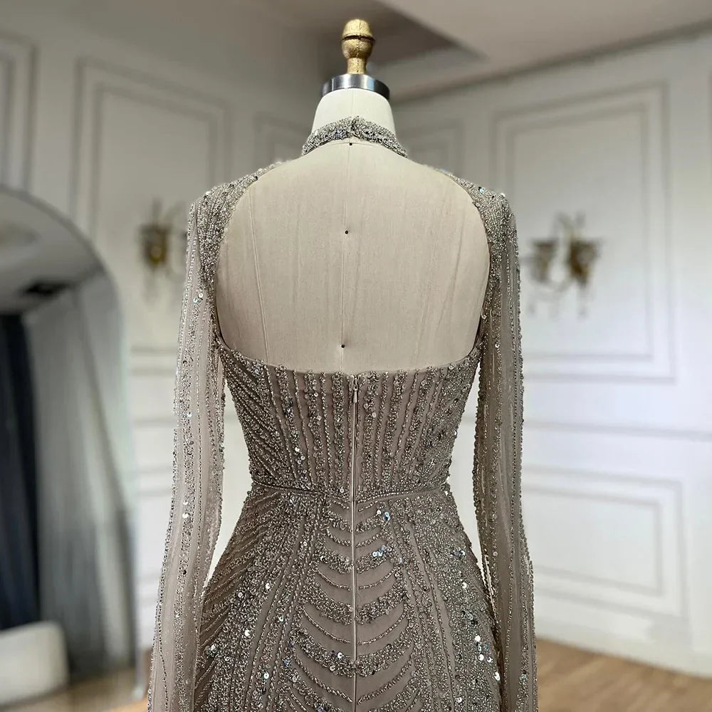 Vestido de noche de sirena con escote corazón, corte sirena, con cuentas y abertura en la espalda, estilo lujoso de Dubái (LA72560A), modelo LA72560A. 