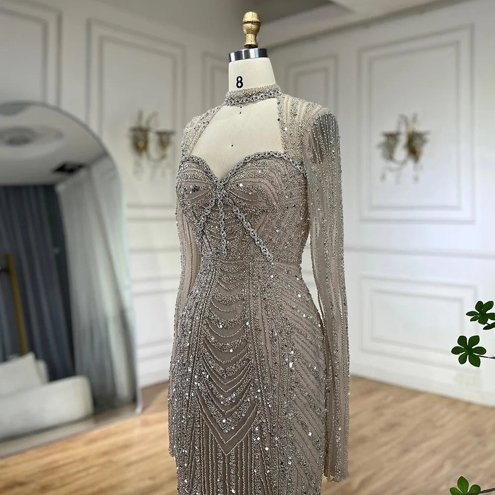 Vestido de noche de sirena con escote corazón, corte sirena, con cuentas y abertura en la espalda, estilo lujoso de Dubái (LA72560A), modelo LA72560A. 