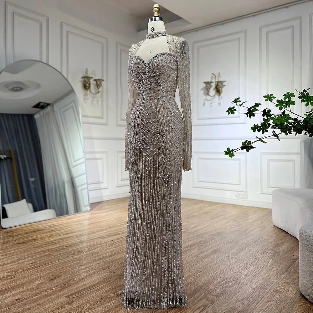 Vestido de noche de sirena con escote corazón, corte sirena, con cuentas y abertura en la espalda, estilo lujoso de Dubái (LA72560A), modelo LA72560A. 