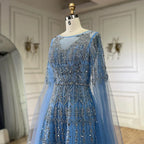 Luxury Blue Evening Dress with Cape Sleeves LA72666