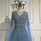 Luxury Blue Evening Dress with Cape Sleeves LA72666