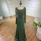 Vestido de noche de lujo estilo sirena, elegante y con cuentas, de satén verde musulmán, para mujer, ideal para fiestas (LA72700) 
