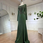 Vestido de noche de lujo estilo sirena, elegante y con cuentas, de satén verde musulmán, para mujer, ideal para fiestas (LA72700) 