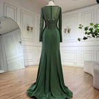 Vestido de noche de lujo estilo sirena, elegante y con cuentas, de satén verde musulmán, para mujer, ideal para fiestas (LA72700) 