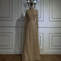 Vestido de noche de lujo estilo sirena color nude, con capas, estilo Dubái, adornado con perlas y cuentas, ideal para fiestas femeninas (LA72591). Talla única. 