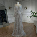 Luxury Dubai White Nude Mermaid Evening Dresses Long Sleeve LA72634