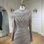 Muslim Silver Nude Beaded Sparkle Luxury Mermaid Evening Dress Gown LA70752H