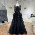 Vestido de noche de sirena azul de lujo en terciopelo musulmán 2025 con falda, vestido formal de talla grande LA60914 