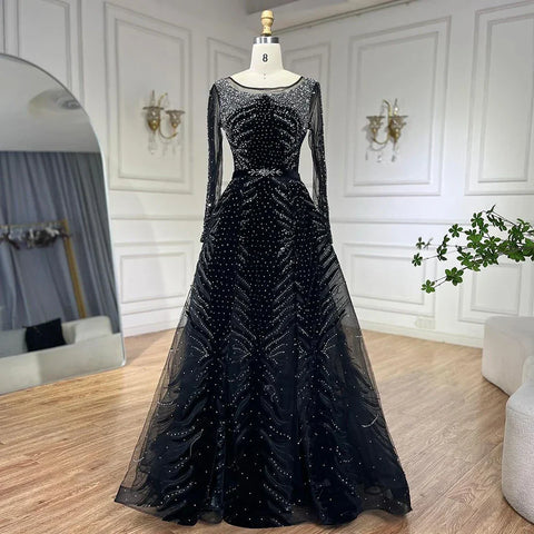 Robe de soirée sirène en velours musulman, luxueuse, bleue, avec jupe, grande taille, LA60914, 2025 