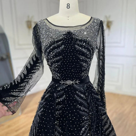 Robe de soirée sirène en velours musulman, luxueuse, bleue, avec jupe, grande taille, LA60914, 2025 