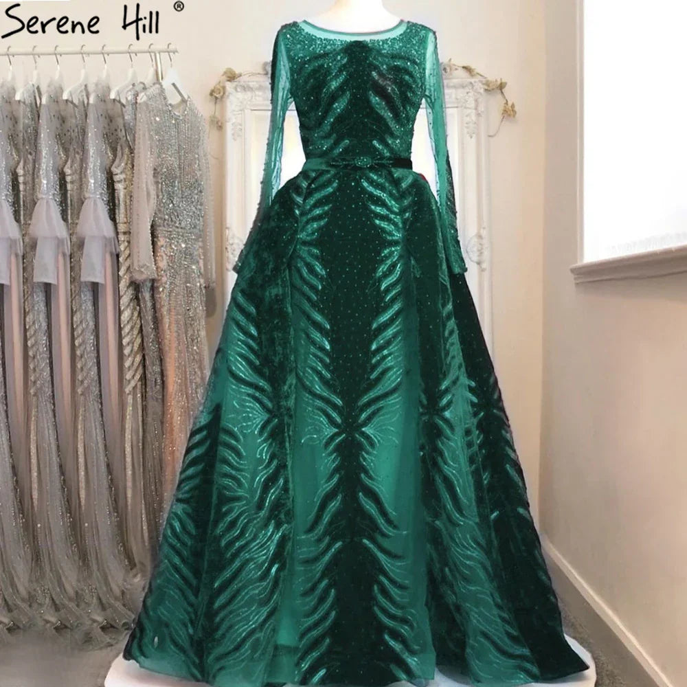 Vestido de noche de sirena azul de lujo en terciopelo musulmán 2025 con falda, vestido formal de talla grande LA60914 