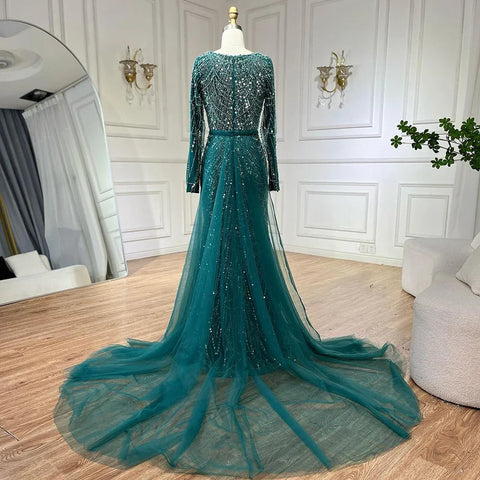 2025 Muslim Women Wedding Party Dubai Gowns green Overskirt Luxury Beaded Mermaid Long Evening Dresses LA72032D