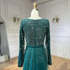 Vestidos de fiesta de boda para mujeres musulmanas en Dubái, 2025, sobrefalda verde, lujosos vestidos largos de noche de sirena con cuentas LA72032D 
