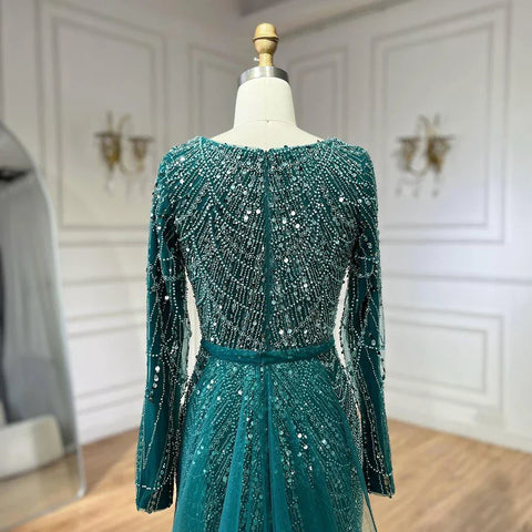 2025 Muslim Women Wedding Party Dubai Gowns green Overskirt Luxury Beaded Mermaid Long Evening Dresses LA72032D