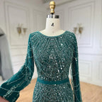 Vestidos de fiesta de boda para mujeres musulmanas en Dubái, 2025, sobrefalda verde, lujosos vestidos largos de noche de sirena con cuentas LA72032D 