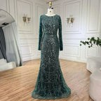 Vestidos de fiesta de boda para mujeres musulmanas en Dubái, 2025, sobrefalda verde, lujosos vestidos largos de noche de sirena con cuentas LA72032D 