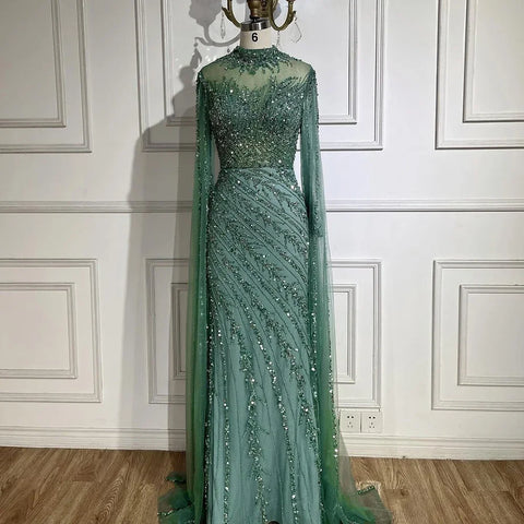 Robe de soirée sirène noire nude luxueuse avec manches cape LA71885A 