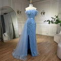Vestido de noche de sirena color nude, sin tirantes, con sobrefalda, plumas y abertura alta, estilo princesa, para mujer (LA72311) 