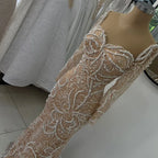 Vestido de noche árabe de lujo con perlas y cuentas, estilo sirena color nude, para ocasiones formales (LA72648) 
