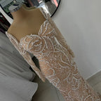 Vestido de noche árabe de lujo con perlas y cuentas, estilo sirena color nude, para ocasiones formales (LA72648) 