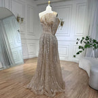 Vestido de noche de sirena de lujo color nude, con un solo hombro y abertura, con cuentas, estilo Dubai, para mujer, ideal para bodas y fiestas (LA72385) 