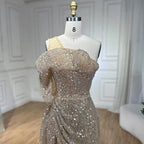 Vestido de noche de sirena de lujo color nude, con un solo hombro y abertura, con cuentas, estilo Dubai, para mujer, ideal para bodas y fiestas (LA72385) 