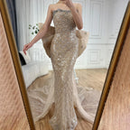 Vestido de noche palabra de honor color nude de Arabia Saudita, con borlas de cuentas, para ocasiones formales LA72730 