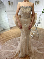 Vestido de noche palabra de honor color nude de Arabia Saudita, con borlas de cuentas, para ocasiones formales LA72730 