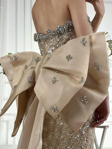 Robe de soirée bustier couleur chair, style arabo-saoudien, avec pompons perlés, pour une occasion spéciale, LA72730, 2025 