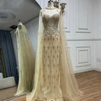Vestido de noche color nude estilo sirena, con mangas de capa desmontables, estilo saudí, ideal para ocasiones formales (LA72716) 