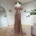 Vestido de noche de lujo rosa sirena con hombros descubiertos, bordado con cuentas y abertura lateral, ideal para ocasiones formales (modelo 2025, Arabia Saudita LA72481) 