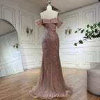 Vestido de noche de lujo rosa sirena con hombros descubiertos, bordado con cuentas y abertura lateral, ideal para ocasiones formales (modelo 2025, Arabia Saudita LA72481) 
