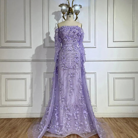 Elegante vestido de noche rosa de lujo con flores 3D de Dubái con sobrefalda LA72641