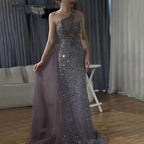 Vestido de noche morado de un solo hombro estilo árabe saudí 2025 con sobrefalda lateral con cuentas para ocasiones formales LA72735 