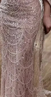 Robe de soirée saoudienne violette asymétrique, avec jupe latérale perlée, pour une occasion formelle, LA72735, 2025 