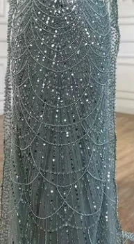 Robe de soirée saoudienne violette asymétrique, avec jupe latérale perlée, pour une occasion formelle, LA72735, 2025 