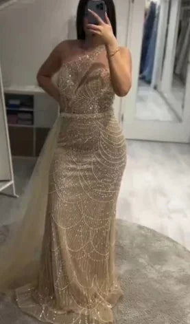 Vestido de noche morado de un solo hombro estilo árabe saudí 2025 con sobrefalda lateral con cuentas para ocasiones formales LA72735 