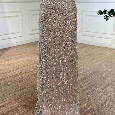 Robe de soirée luxueuse à manches cape et perles, style sirène, bleu saoudien, pour une occasion spéciale, LA72160A, 2025 