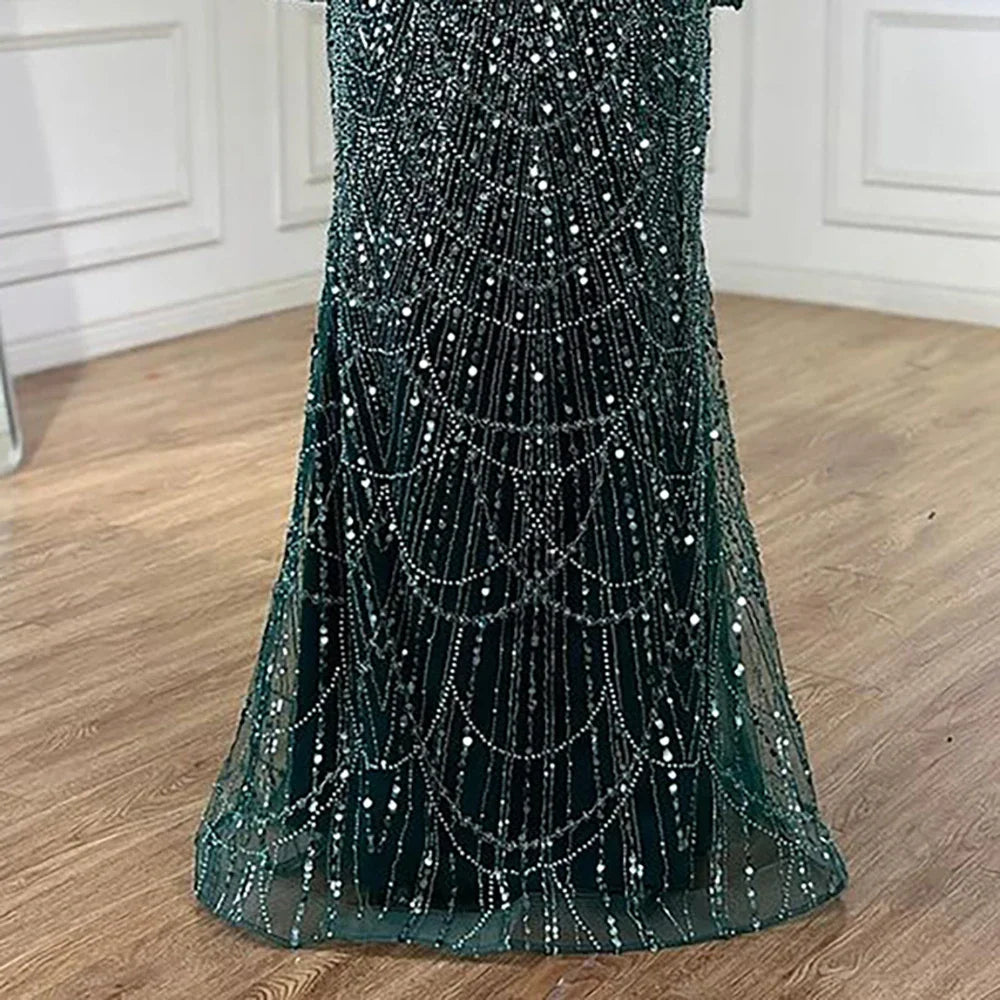 Vestido de noche de lujo con mangas de capa, estilo sirena azul, con cuentas, para ocasiones formales (LA72160A), Arabia Saudita, 2025 