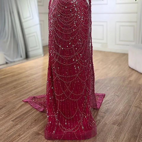 Robe de soirée luxueuse à manches cape et perles, style sirène, bleu saoudien, pour une occasion spéciale, LA72160A, 2025 