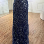 Vestido de noche de lujo con mangas de capa, estilo sirena azul, con cuentas, para ocasiones formales (LA72160A), Arabia Saudita, 2025 
