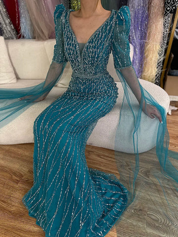 Vestido de noche de sirena fucsia de lujo para ocasiones formales LA72774 